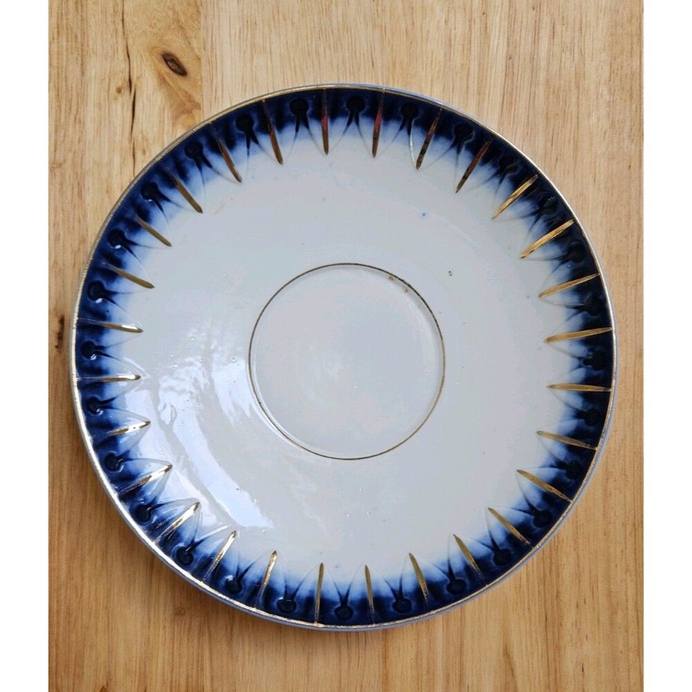 Antique Blue Rim Saucer 6" Wedgewood Style Gold Gilding